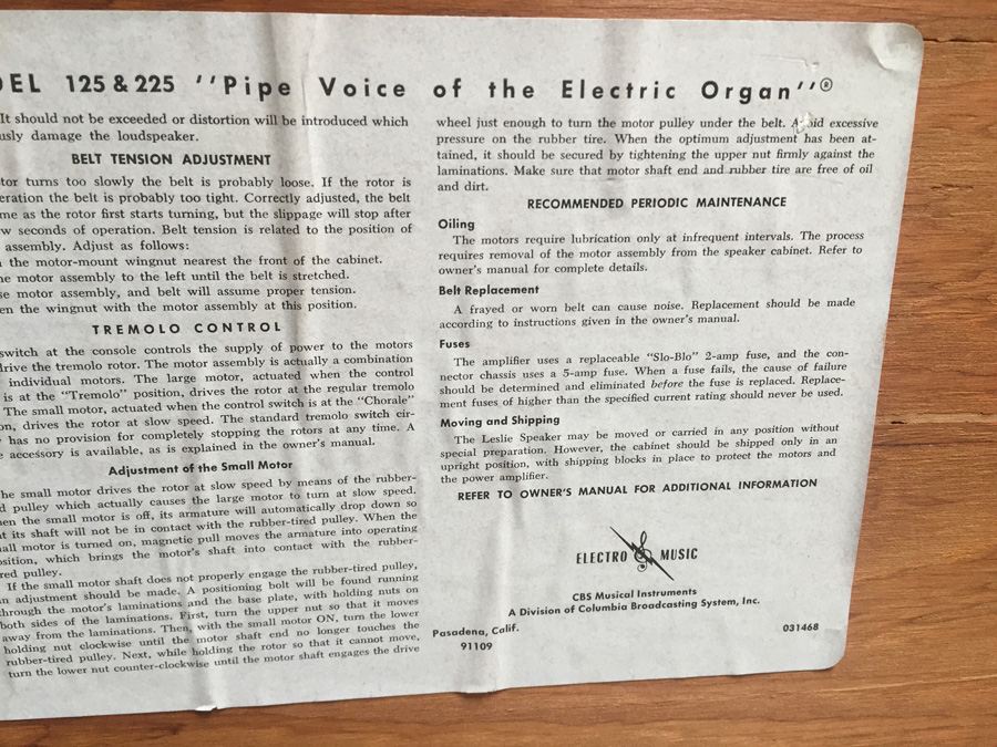 LESLIE Organ Speaker Model 125 [Photo 8]