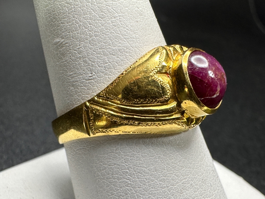 22k Gold Ring with 6.5mm Cabochon Ruby 8.8g Size 9.25 Retails $2,800 [Photo 5]