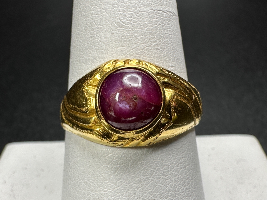 22k Gold Ring with 6.5mm Cabochon Ruby 8.8g Size 9.25 Retails $2,800 [Photo 3]