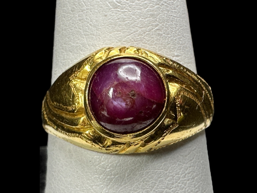 22k Gold Ring with 6.5mm Cabochon Ruby 8.8g Size 9.25 Retails $2,800 [Photo 2]