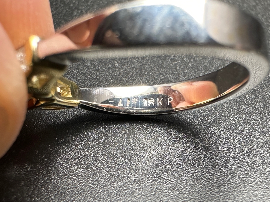 18k Gold Two Tone Ring with 5.6mm Round Brilliant .65ct SI G-H Diamond and 2 Tapered .15cttw Baguette Diamonds 5.3g Size 6.75 Retails $4,400 [Photo 8]