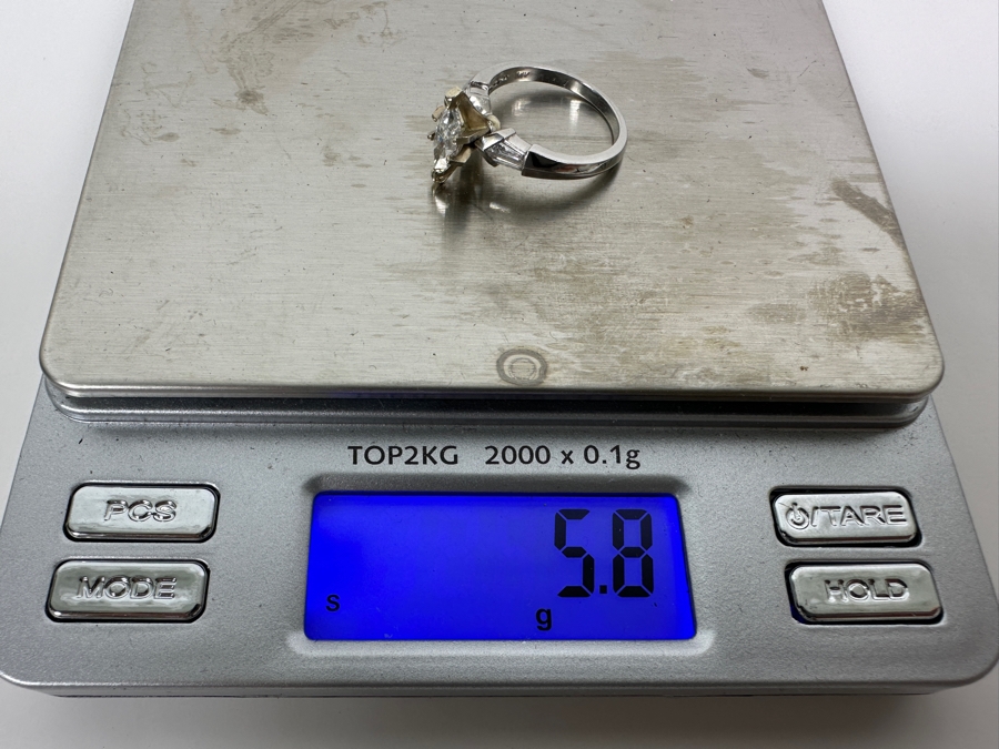 900 Platinum 14k Gold Ring with 8.5 m x 4mm est. .50ct Marquis Diamond S1' G-H and (4) 4x2x1mm est. .20cttw Baguette Diamonds 5.8g Retails $3,400 [Photo 17]