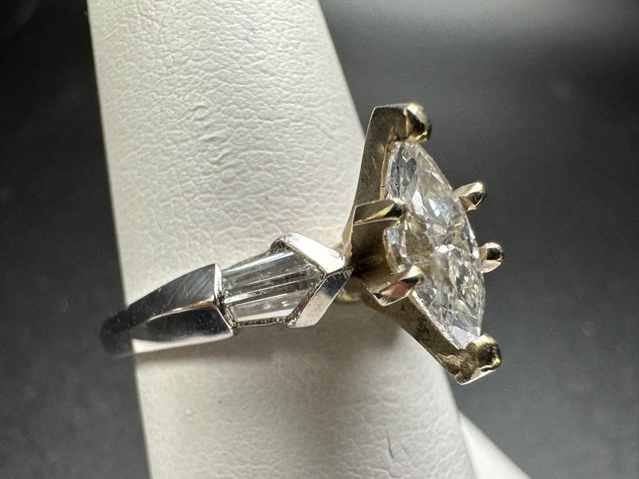 900 Platinum 14k Gold Ring with 8.5 m x 4mm est. .50ct Marquis Diamond S1' G-H and (4) 4x2x1mm est. .20cttw Baguette Diamonds 5.8g Retails $3,400 [Photo 9]