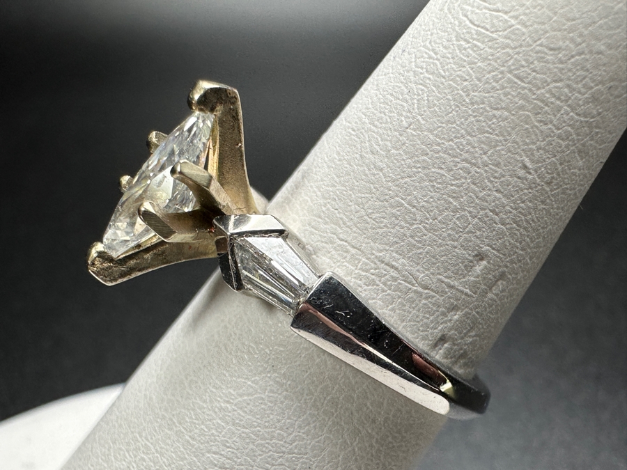 900 Platinum 14k Gold Ring with 8.5 m x 4mm est. .50ct Marquis Diamond S1' G-H and (4) 4x2x1mm est. .20cttw Baguette Diamonds 5.8g Retails $3,400 [Photo 11]