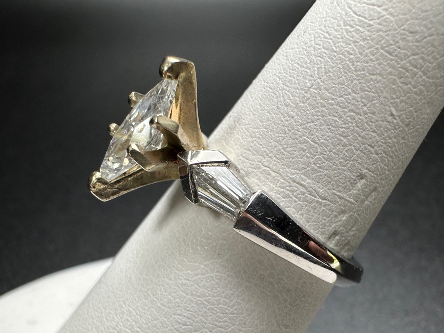 900 Platinum 14k Gold Ring with 8.5 m x 4mm est. .50ct Marquis Diamond S1' G-H and (4) 4x2x1mm est. .20cttw Baguette Diamonds 5.8g Retails $3,400 [Photo 10]