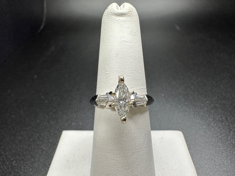 900 Platinum 14k Gold Ring with 8.5 m x 4mm est. .50ct Marquis Diamond S1' G-H and (4) 4x2x1mm est. .20cttw Baguette Diamonds 5.8g Retails $3,400 [Photo 3]
