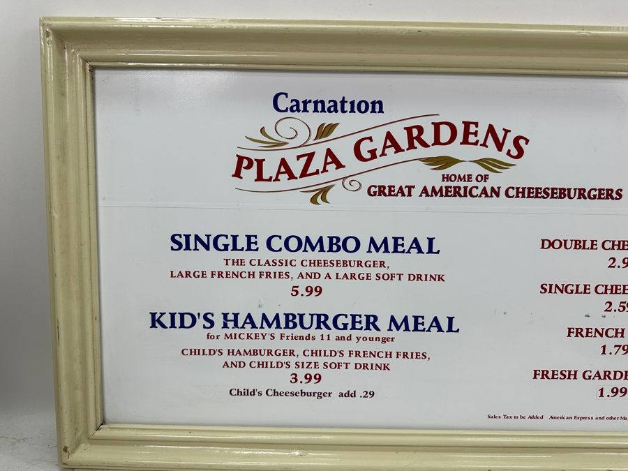 Original Disneyland Restaurant Double-Sided Sign Carnation Plaza Gardens Home Of The Great American Cheeseburgers / The Village Haus In Fantasyland 45 X 16.5 [Photo 4]