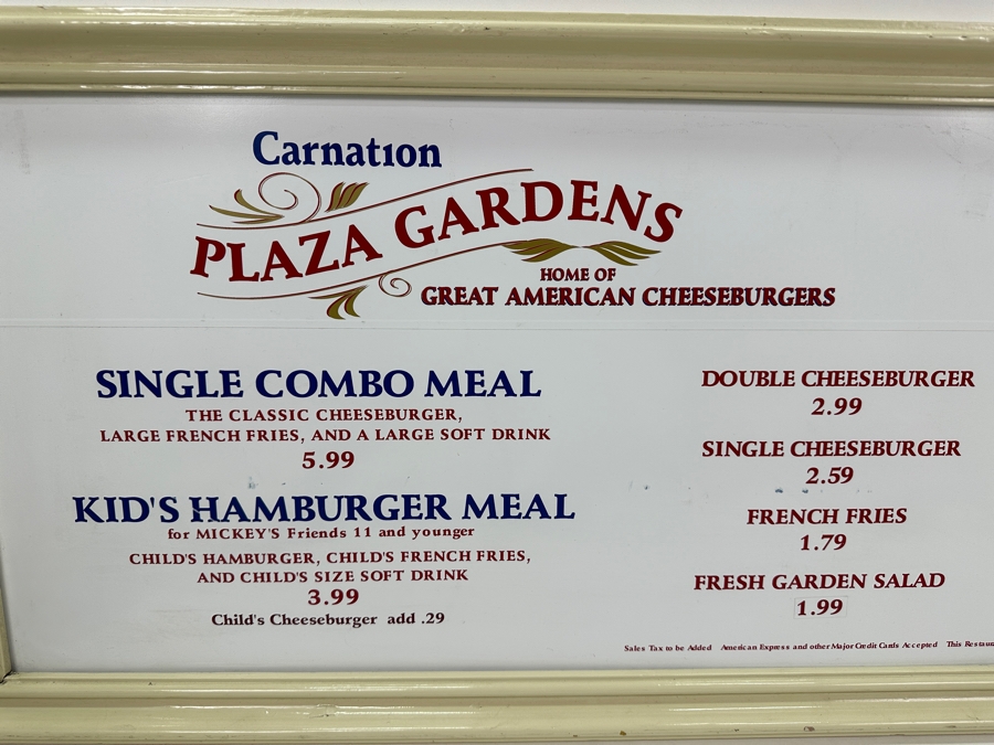 Original Disneyland Restaurant Double-Sided Sign Carnation Plaza Gardens Home Of The Great American Cheeseburgers / The Village Haus In Fantasyland 45 X 16.5 [Photo 2]