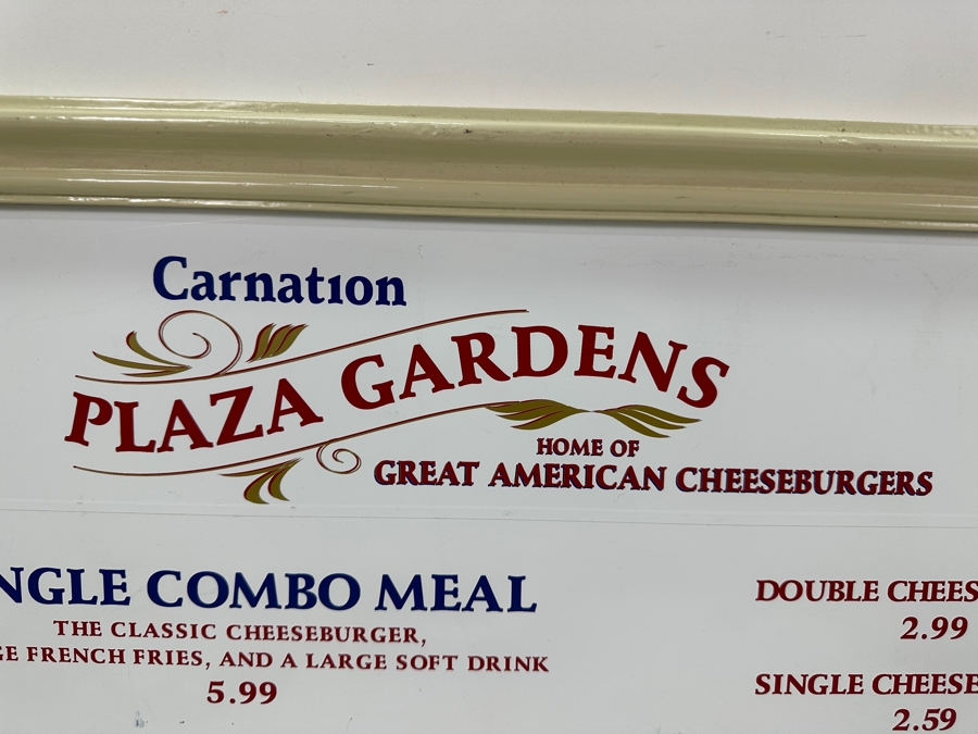Original Disneyland Restaurant Double-Sided Sign Carnation Plaza Gardens Home Of The Great American Cheeseburgers / The Village Haus In Fantasyland 45 X 16.5 [Photo 3]
