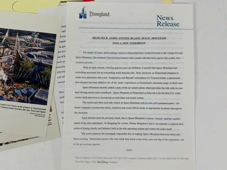 Vintage 1996 Disneyland Tomorrowland Press & Publicity Media Kit With Photos And Letters [Photo 8]