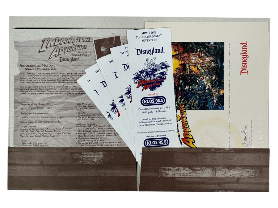 Vintage 1995 Disneyland Cast Member Premiere Packet Of Indiana Jones Adventure Temple Of The Forbidden Eye Attraction Park Ride