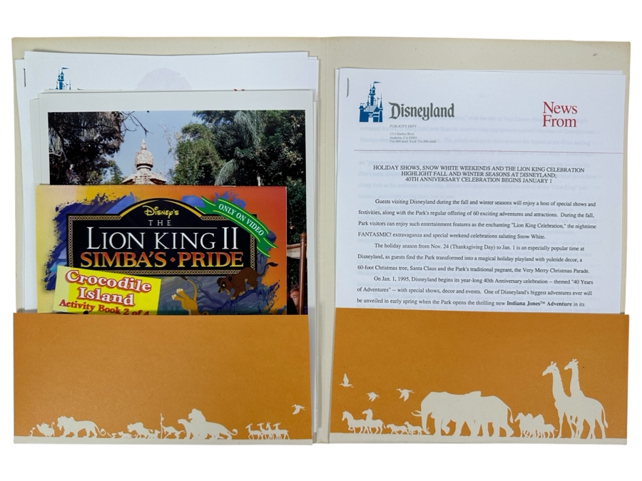 Vintage 1994 Disneyland The Lion King Celebration / Indiana Jones Adventure Press Media Kit