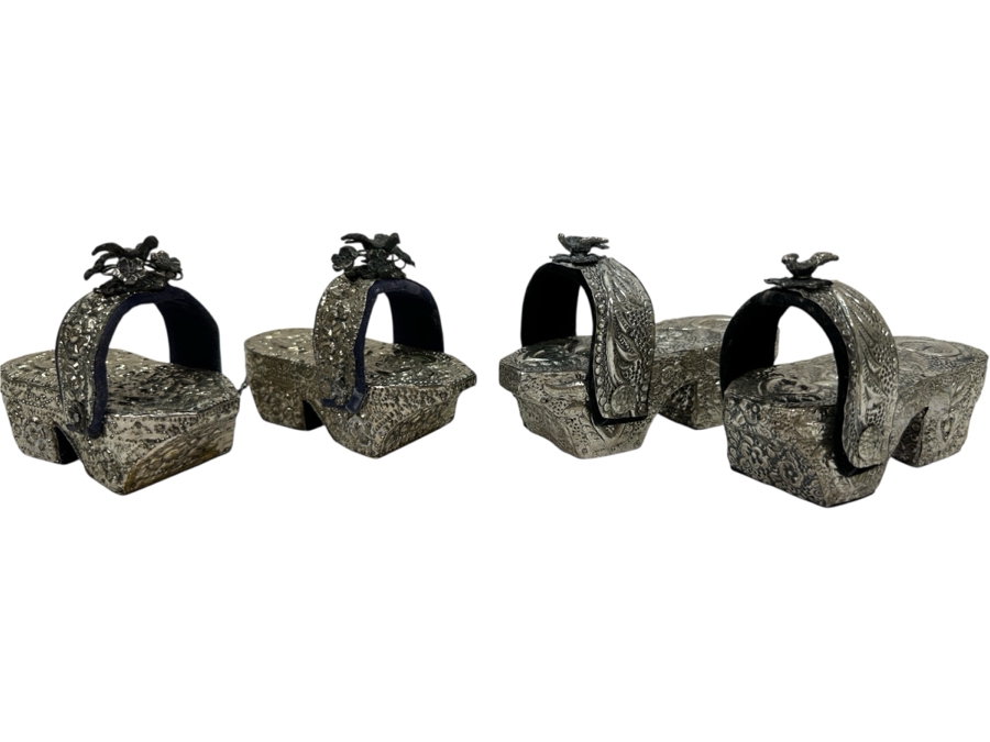 Just Added - Two Pairs Of Repousse Silverplate Child's Shoes
