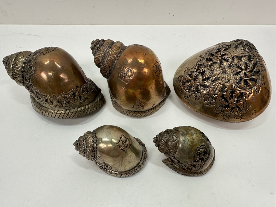 Just Added - Collection Of Vintage Cambodian Silverplate Shells & Clam Box [Photo 2]