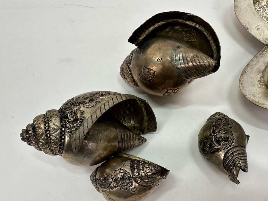 Just Added - Collection Of Vintage Cambodian Silverplate Shells & Clam Box [Photo 9]