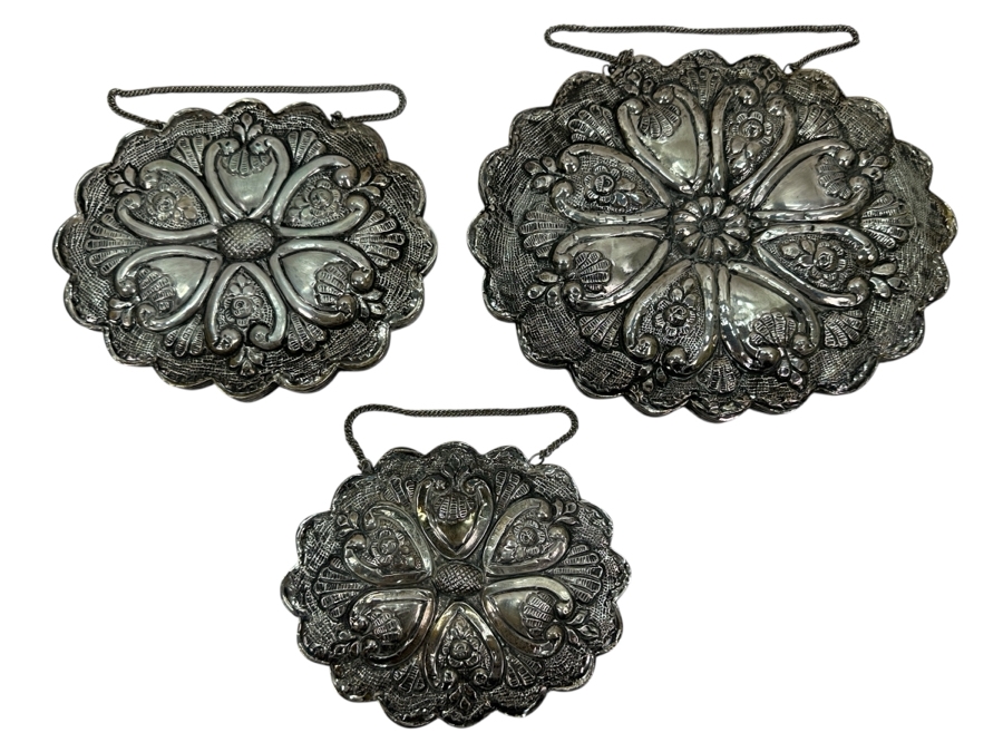 Just Added - (3) Vintage Repousse Silverplate Mirrors 5.5'W - 8'W