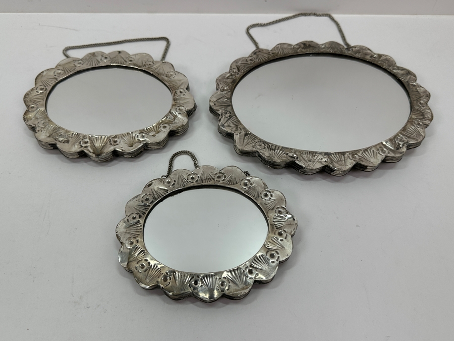 Just Added - (3) Vintage Repousse Silverplate Mirrors 5.5'W - 8'W [Photo 5]
