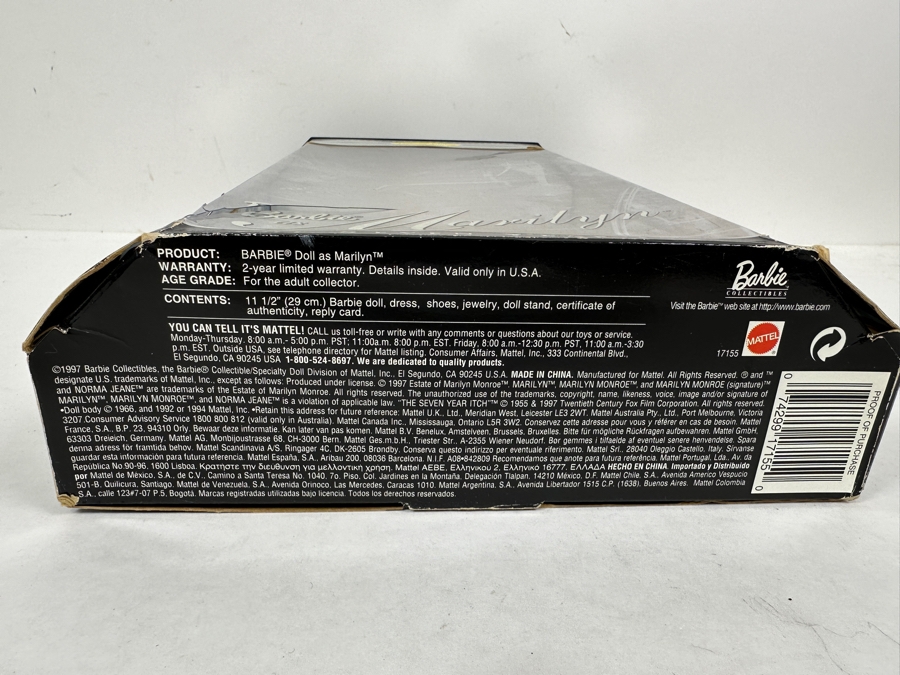 Vintage 1997 Mattel Barbie Collector Edition Hollywood Legends Collection Barbie As Marilyn The Seven Year Itch In Box 17155 [Photo 7]