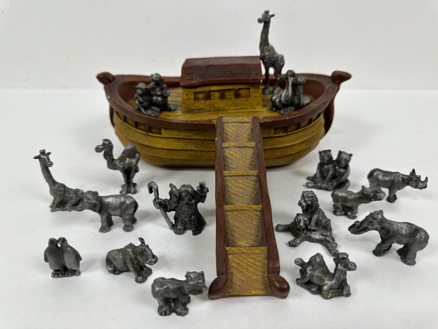 Noah's Ark Pewter Animal & Noah Figurines With Ark [Photo 2]