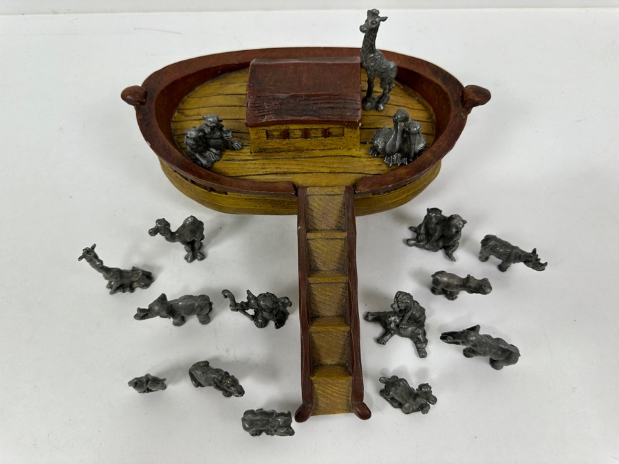 Noah's Ark Pewter Animal & Noah Figurines With Ark [Photo 9]