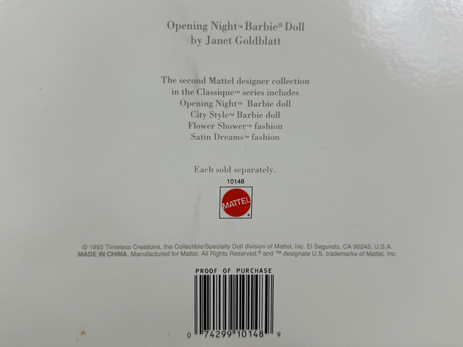 Vintage 1993 Mattel Classique Collection Opening Night Barbie Doll With Box 10148 [Photo 8]