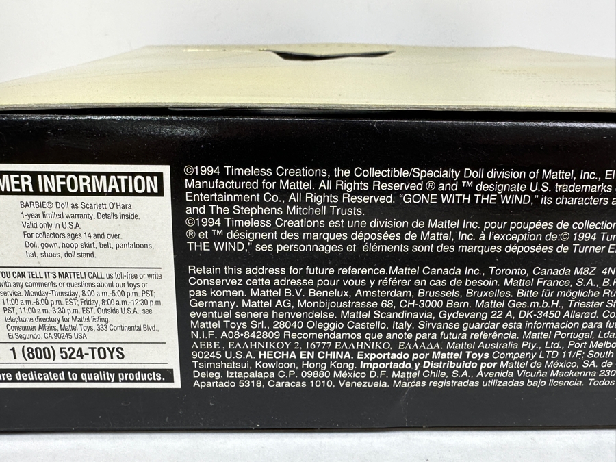 Vintage 1994 Mattel Hollywood Legends Collection Scarlett O'Hara Gone With The Wind Barbie Doll With Box 12045 [Photo 9]