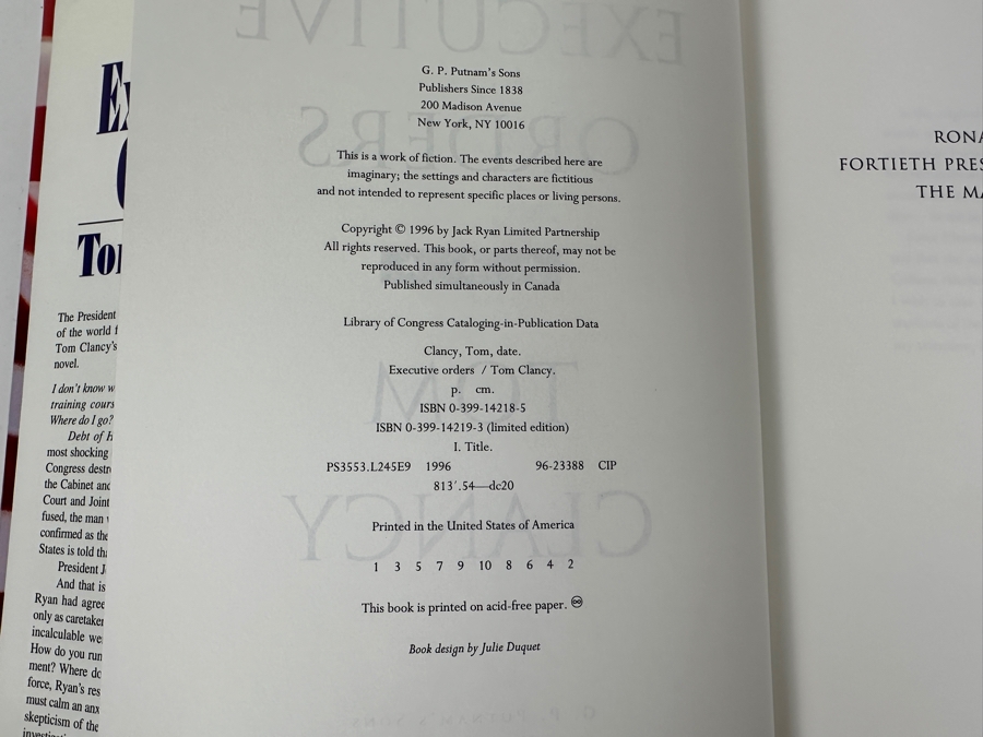 Just Added - (3) First Edition Hardcover Tom Clancy Books: Patriot Games, Executive Orders & Debt Of Honor [Photo 6]