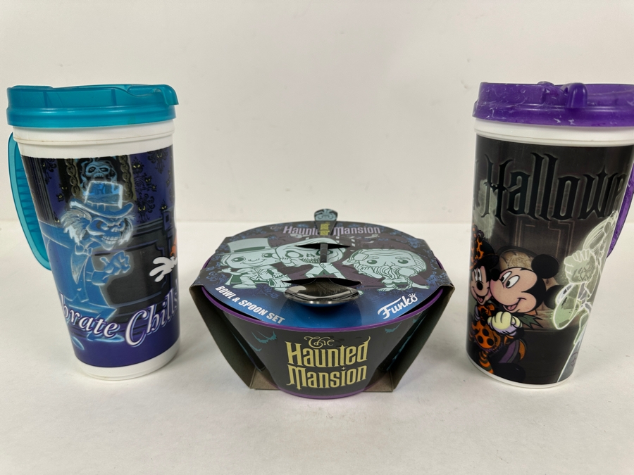 New Disney The Haunted Mansion Bowl & Spoon Set By Funko & Pair Of Disney The Haunted Mansion Drink Cups [Photo 4]