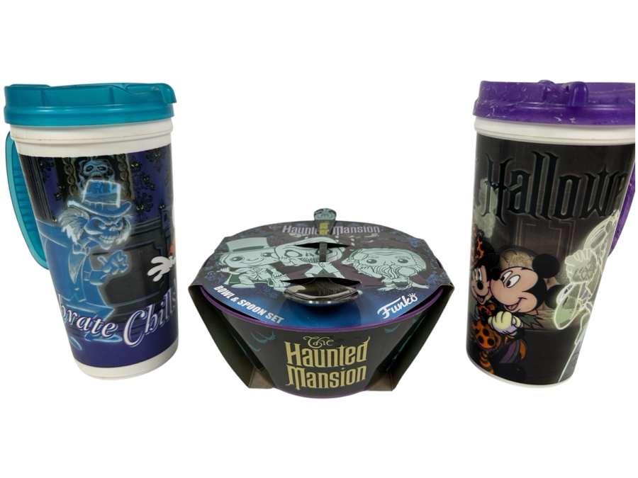 New Disney The Haunted Mansion Bowl & Spoon Set By Funko & Pair Of Disney The Haunted Mansion Drink Cups [Photo 1]