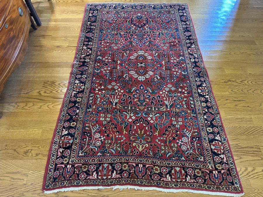 Antique Sarouk Hand Woven Wool Area Rug 4' X 6' Estimate $700 [Photo 3]