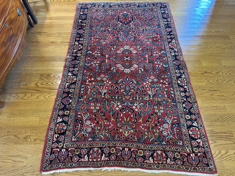 Antique Sarouk Hand Woven Wool Area Rug 4' X 6' Estimate $700 [Photo 4]