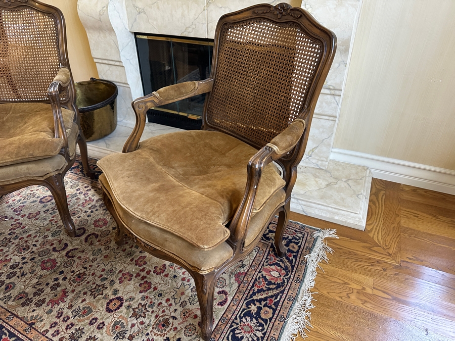 Pair Of Hand Carved Bergere Cane Back Armchairs [Photo 4]