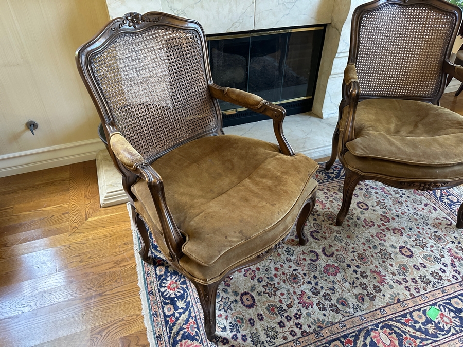 Pair Of Hand Carved Bergere Cane Back Armchairs [Photo 3]