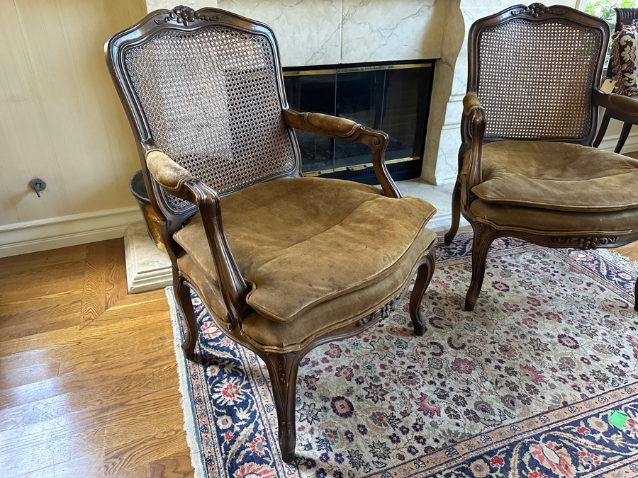 Pair Of Hand Carved Bergere Cane Back Armchairs [Photo 2]