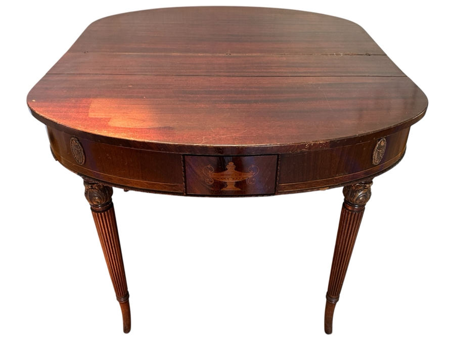 Stunning Antique Bowfront Flip Top Gaming Card Table 38W X 21D / 41D Extended X 29H [Photo 2]