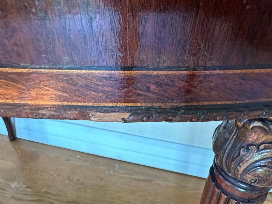 Stunning Antique Bowfront Flip Top Gaming Card Table 38W X 21D / 41D Extended X 29H [Photo 7]