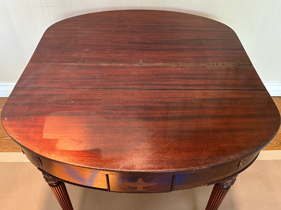 Stunning Antique Bowfront Flip Top Gaming Card Table 38W X 21D / 41D Extended X 29H [Photo 11]