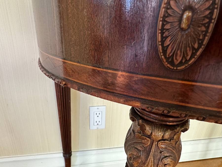 Stunning Antique Bowfront Flip Top Gaming Card Table 38W X 21D / 41D Extended X 29H [Photo 8]