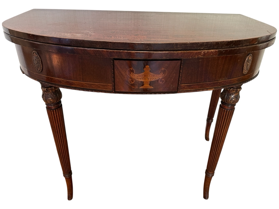 Stunning Antique Bowfront Flip Top Gaming Card Table 38W X 21D / 41D Extended X 29H [Photo 1]