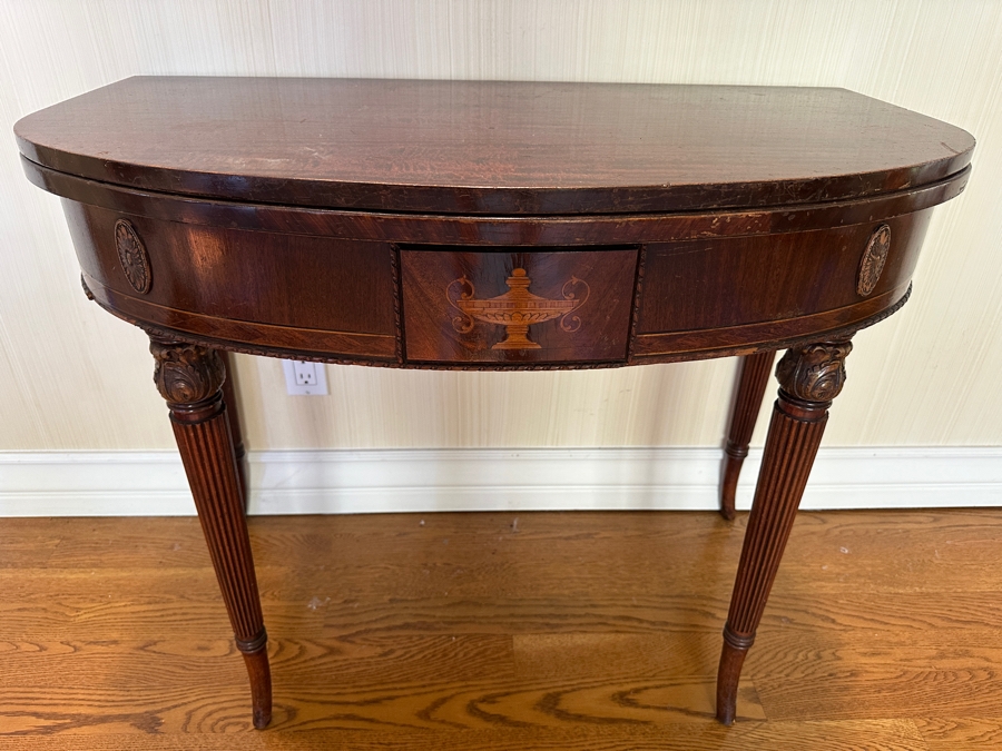 Stunning Antique Bowfront Flip Top Gaming Card Table 38W X 21D / 41D Extended X 29H [Photo 3]