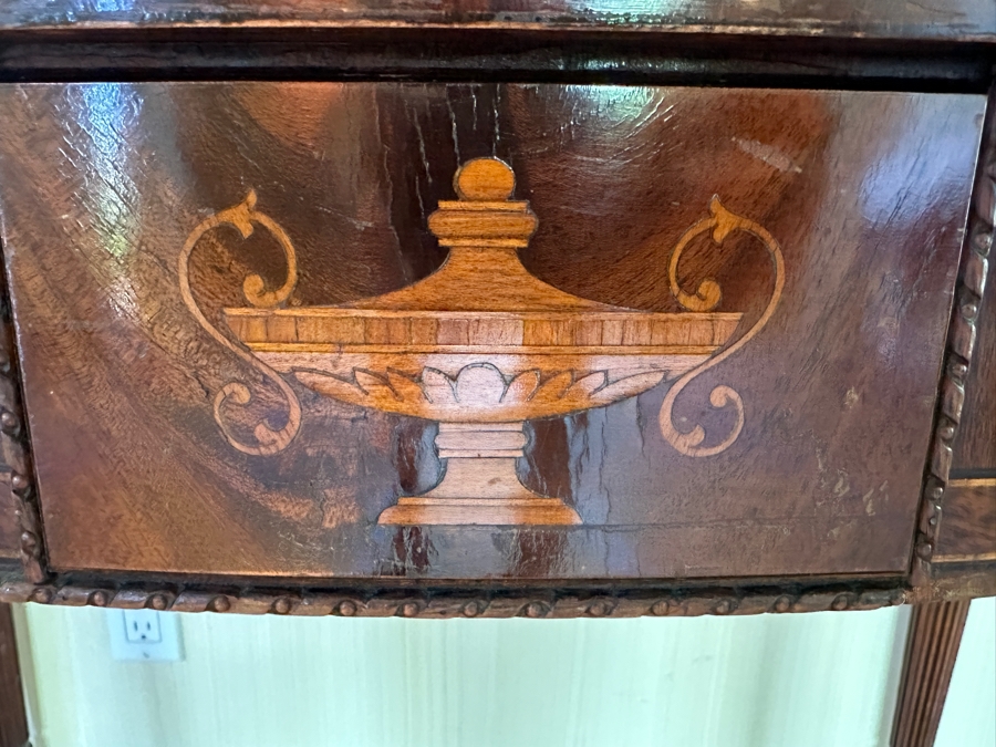 Stunning Antique Bowfront Flip Top Gaming Card Table 38W X 21D / 41D Extended X 29H [Photo 4]