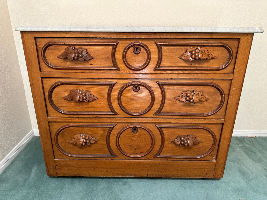 Antique Victorian Marble Top Chest Of Drawers Dresser 40W X 19D X 32.5H [Photo 4]