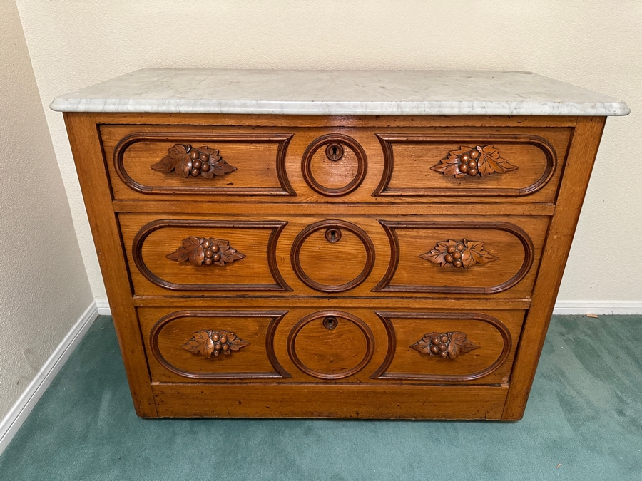 Antique Victorian Marble Top Chest Of Drawers Dresser 40W X 19D X 32.5H [Photo 3]