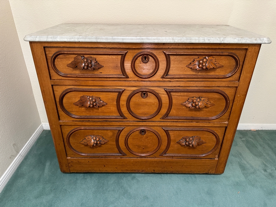 Antique Victorian Marble Top Chest Of Drawers Dresser 40W X 19D X 32.5H [Photo 2]
