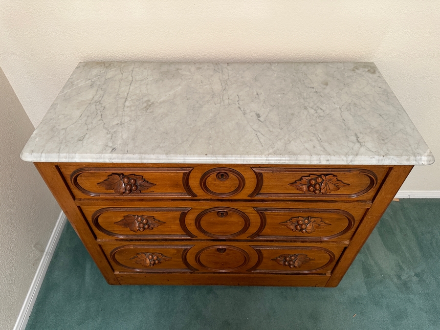 Antique Victorian Marble Top Chest Of Drawers Dresser 40W X 19D X 32.5H [Photo 5]