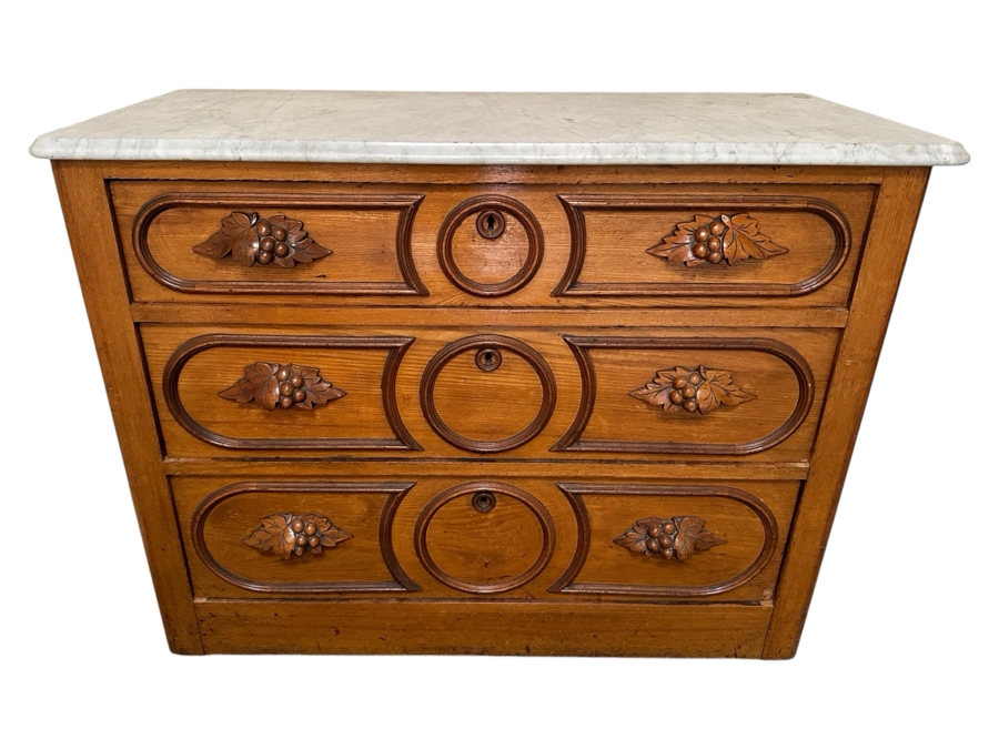 Antique Victorian Marble Top Chest Of Drawers Dresser 40W X 19D X 32.5H