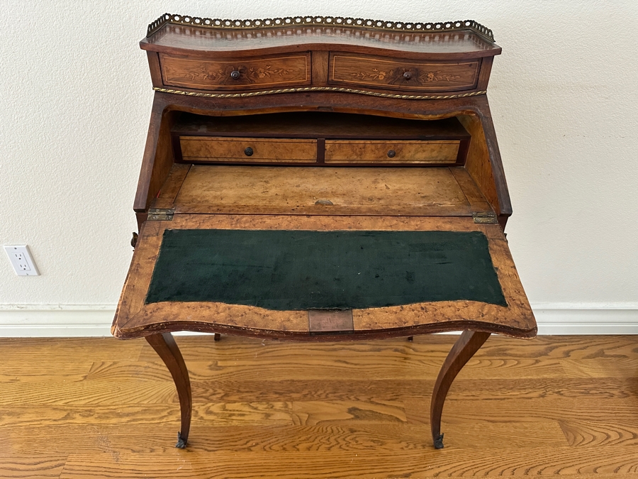 Stunning 19th Century French 1880-1890 Floral Marquetry Tulipwood Inlaid Into A Rosewood Base Secretary Desk 27W X 19D X 39.5H Estimate $1,200 [Photo 10]