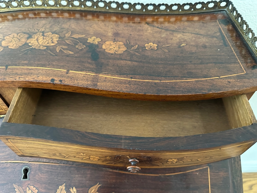 Stunning 19th Century French 1880-1890 Floral Marquetry Tulipwood Inlaid Into A Rosewood Base Secretary Desk 27W X 19D X 39.5H Estimate $1,200 [Photo 9]