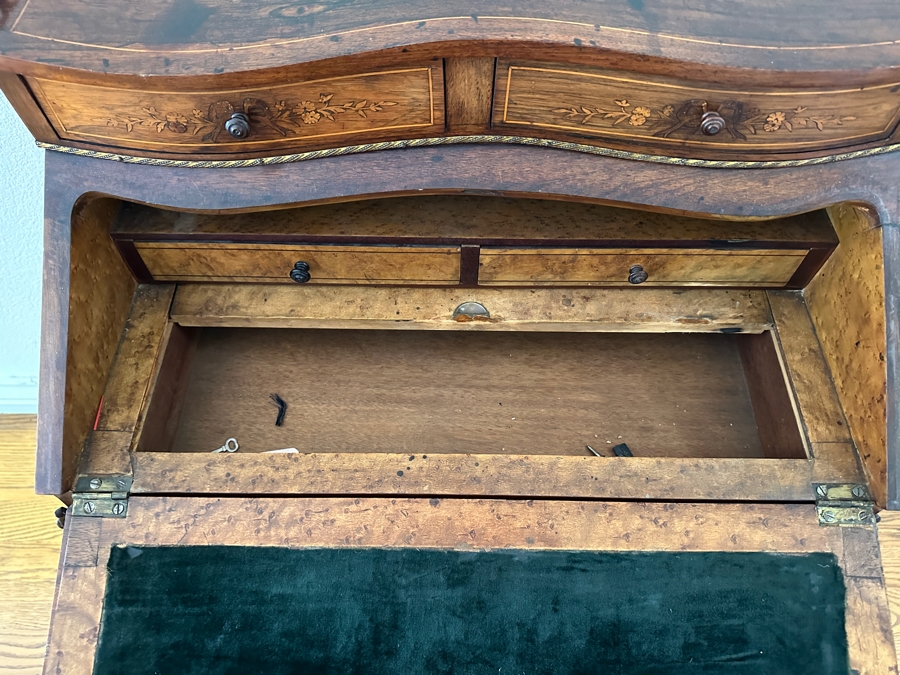 Stunning 19th Century French 1880-1890 Floral Marquetry Tulipwood Inlaid Into A Rosewood Base Secretary Desk 27W X 19D X 39.5H Estimate $1,200 [Photo 11]