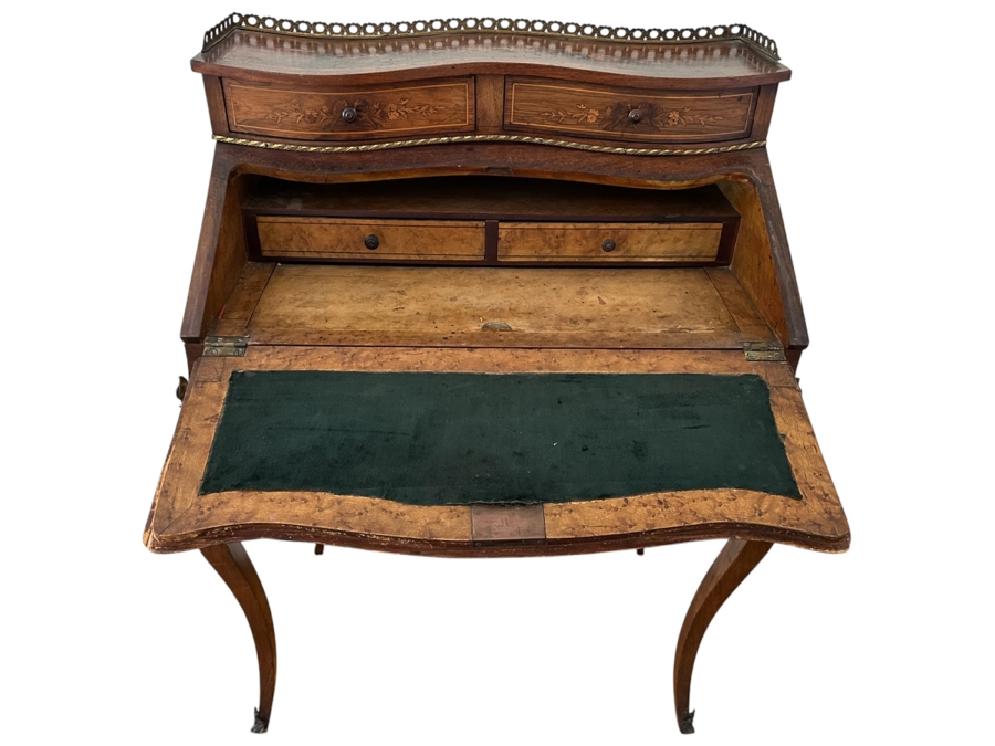 Stunning 19th Century French 1880-1890 Floral Marquetry Tulipwood Inlaid Into A Rosewood Base Secretary Desk 27W X 19D X 39.5H Estimate $1,200 [Photo 2]